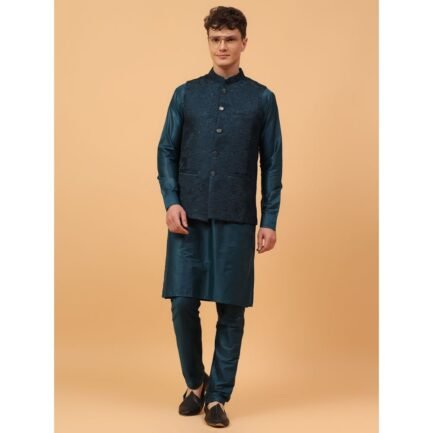 Teal Brocade Waistcoat Suit